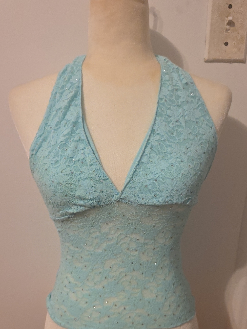 Light Blue Lace Halter Top